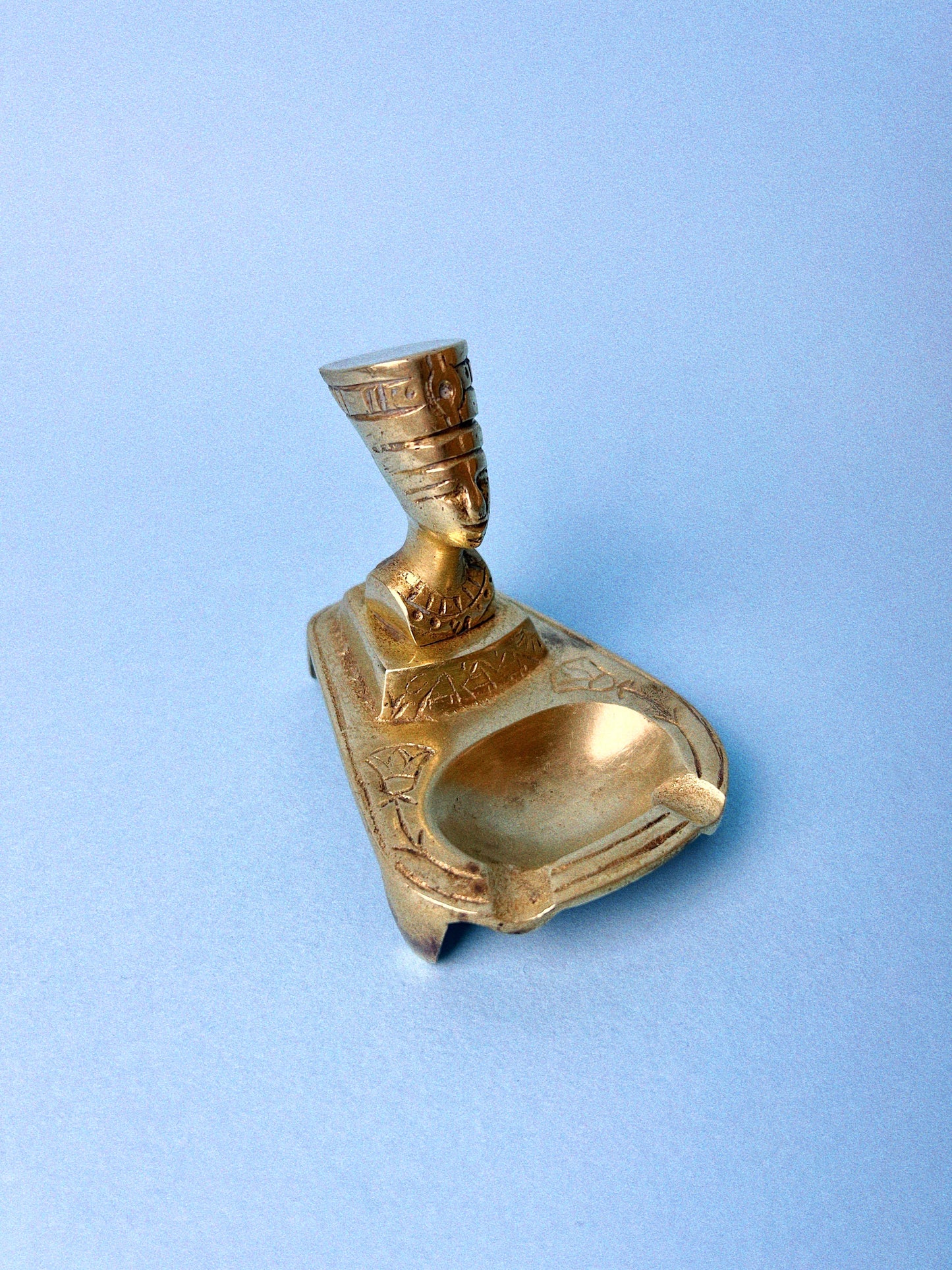 Vintage Egyptian Queen Nefertiti Bust Cast Brass Ashtray