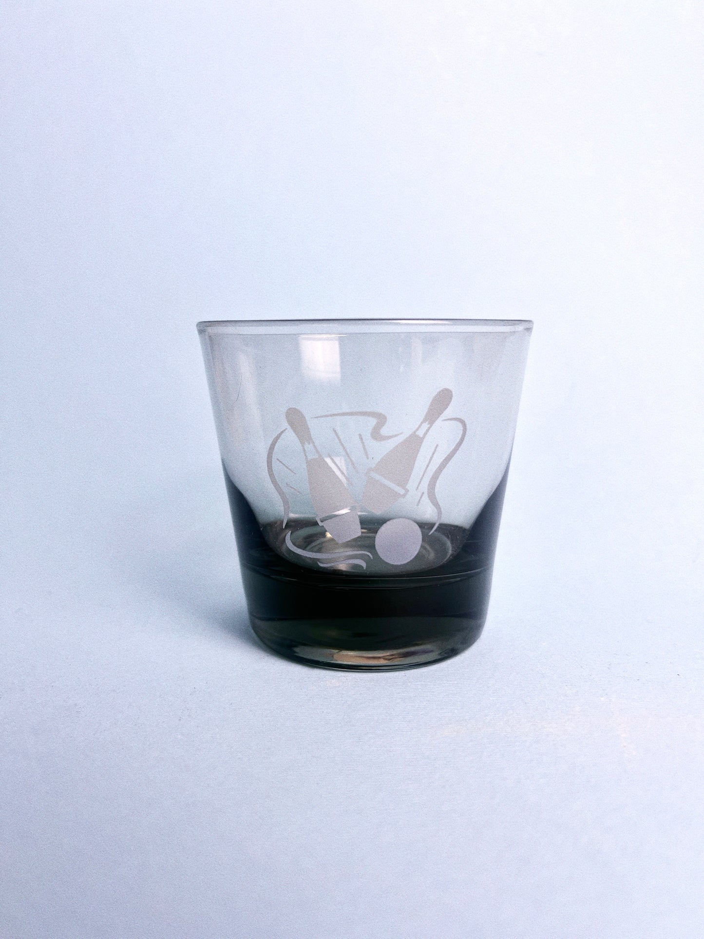 Vintage Libbey Smoked Glass “Bowling Strike” Whiskey Glasses, Set of 3