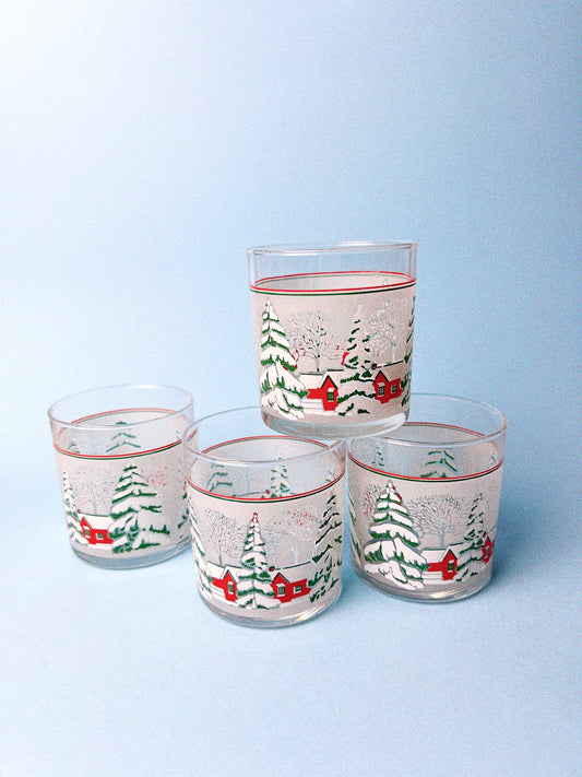 Vintage Snowy Christmas Rocks Glasses