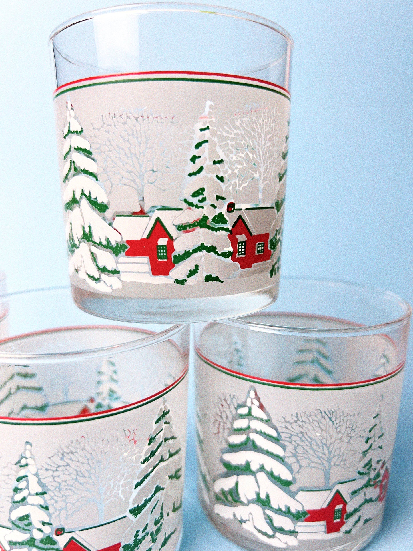 Vintage Snowy Christmas Rocks Glasses
