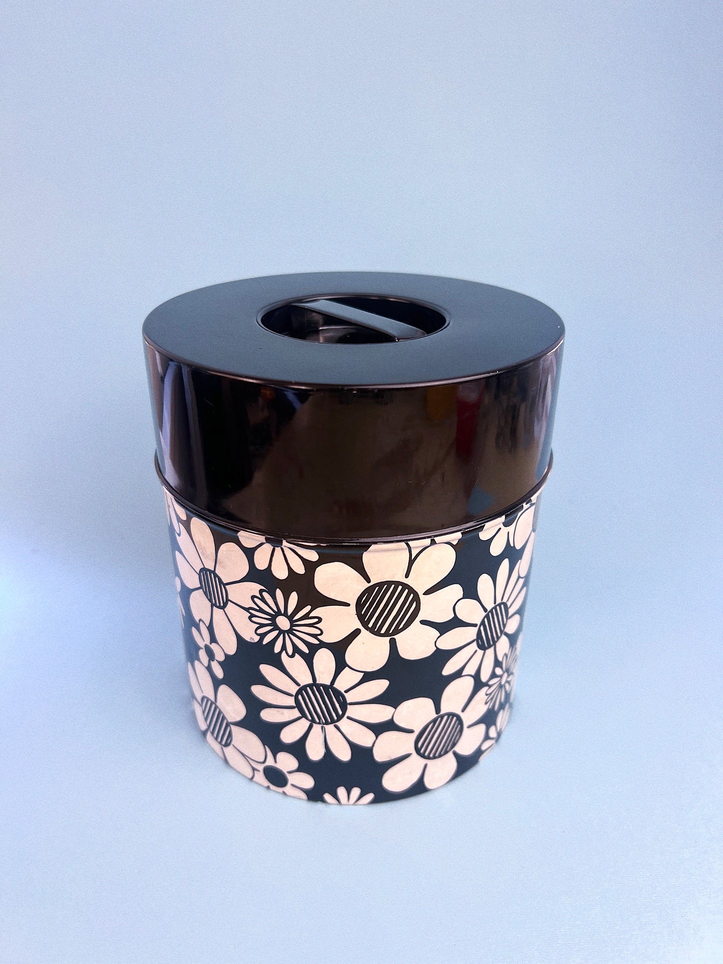 Vintage Black and White Midcentury Modern Flower Kitchen Canisters, Set of 4