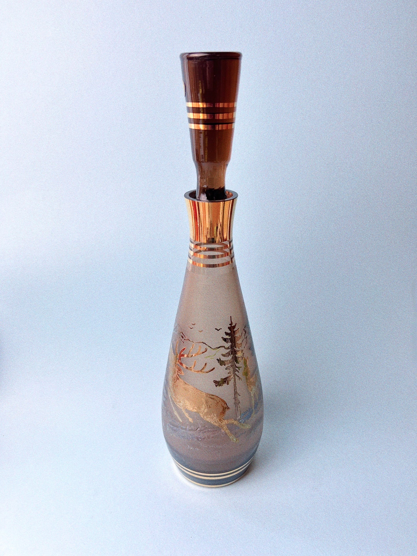 Vintage Bohemian Glass Egermann Stag Decanter Set