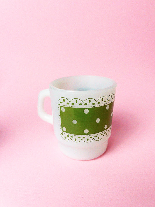 Vintage Fire-King Polka Dot Mug | Green