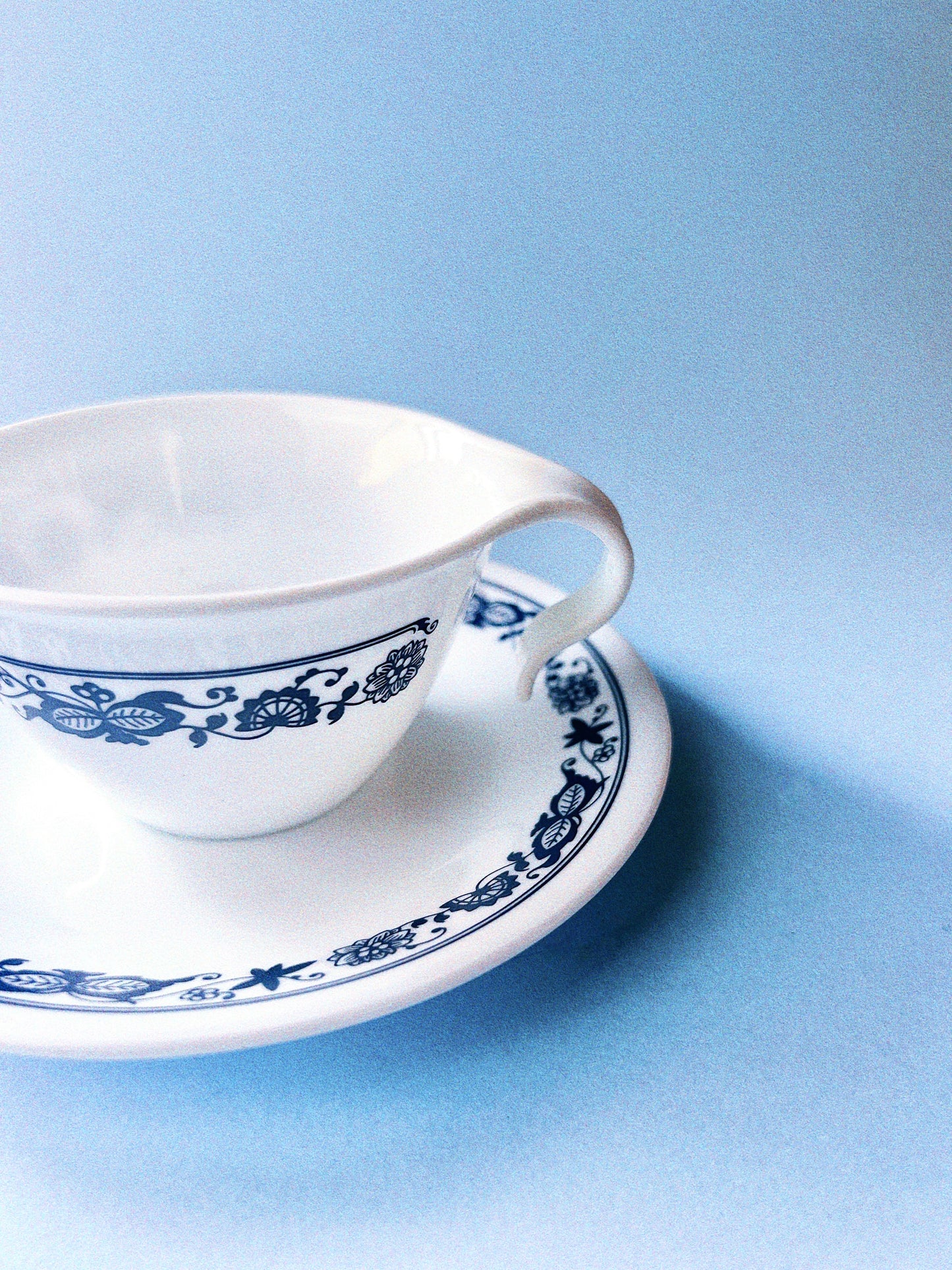 Old Town Blue Hook Handle Cup with Saucer, Set of 2