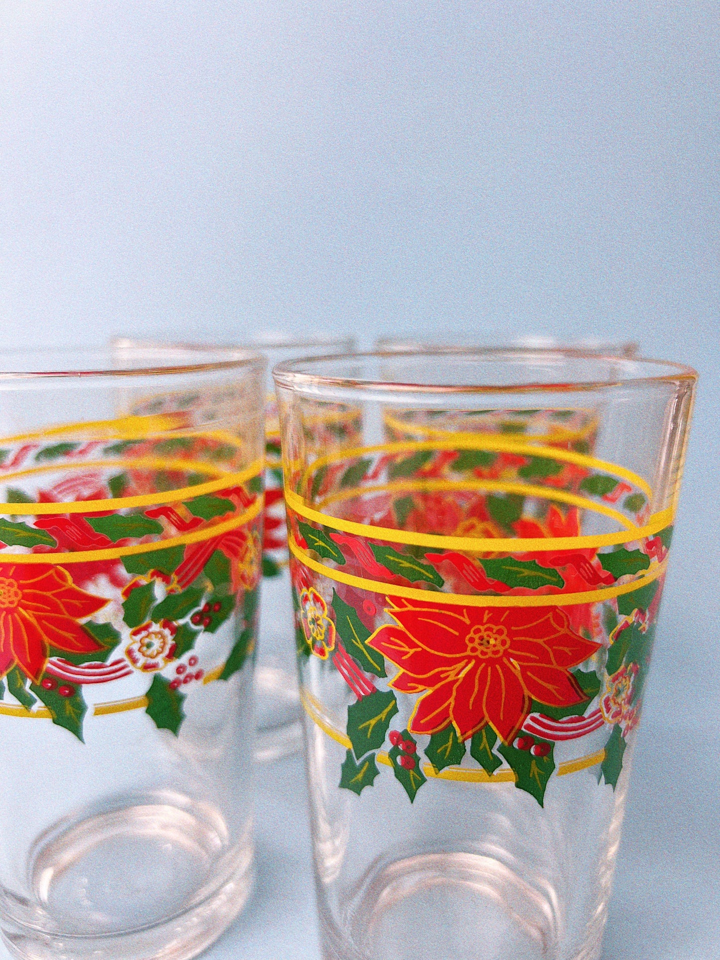 Vintage Poinsettia Glasses, Set of 4