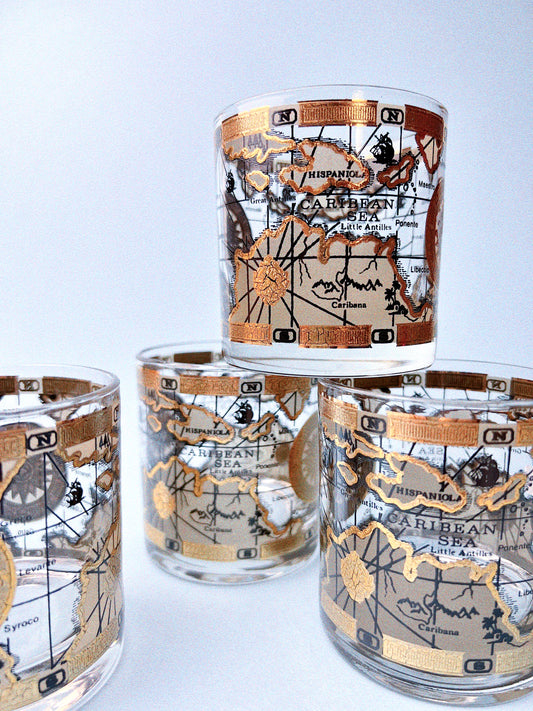Old World Map Rocks Glasses, Set of 4