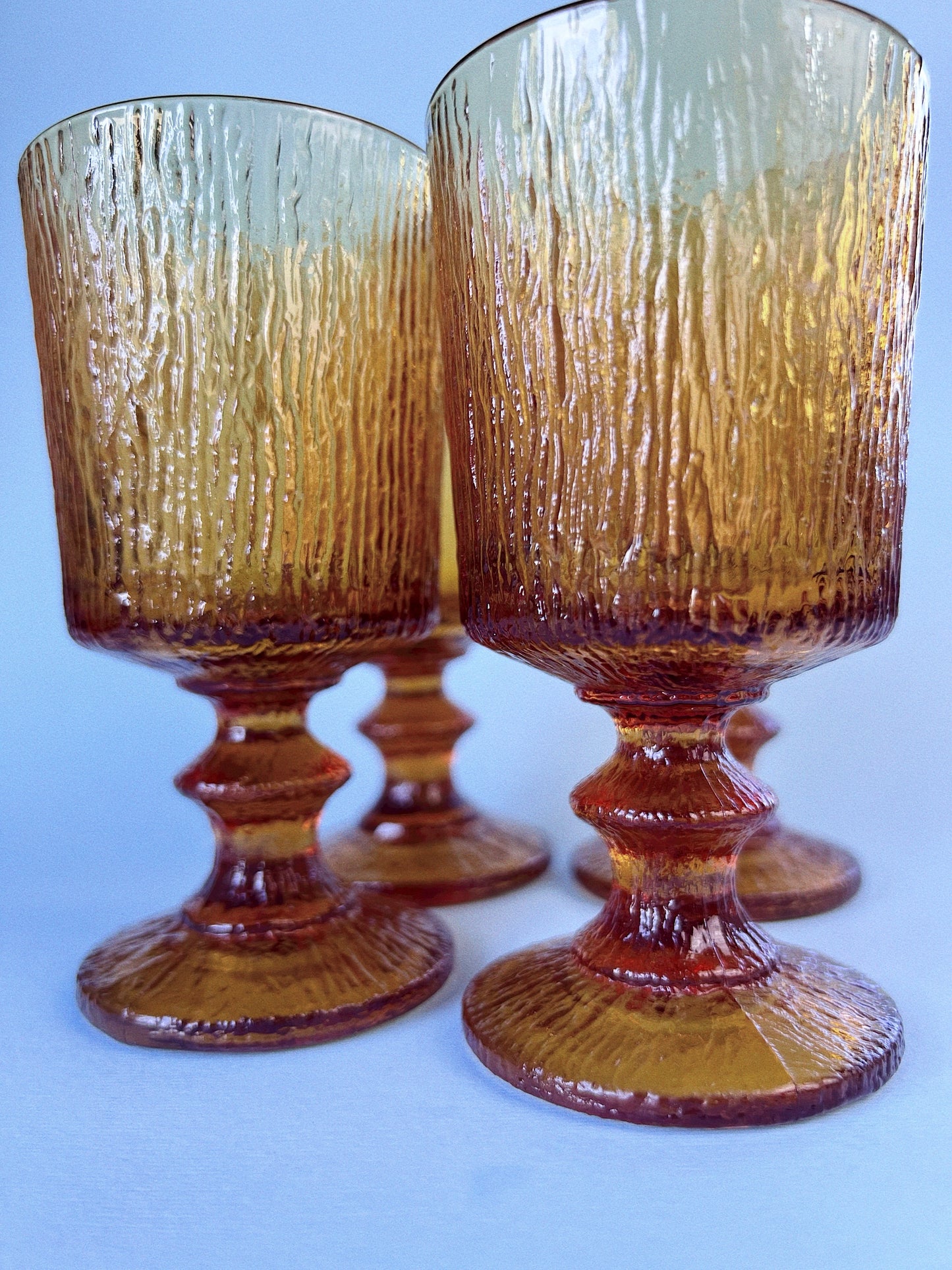 Vintage Ravenhead Siesta Amber Goblets, Set of 4