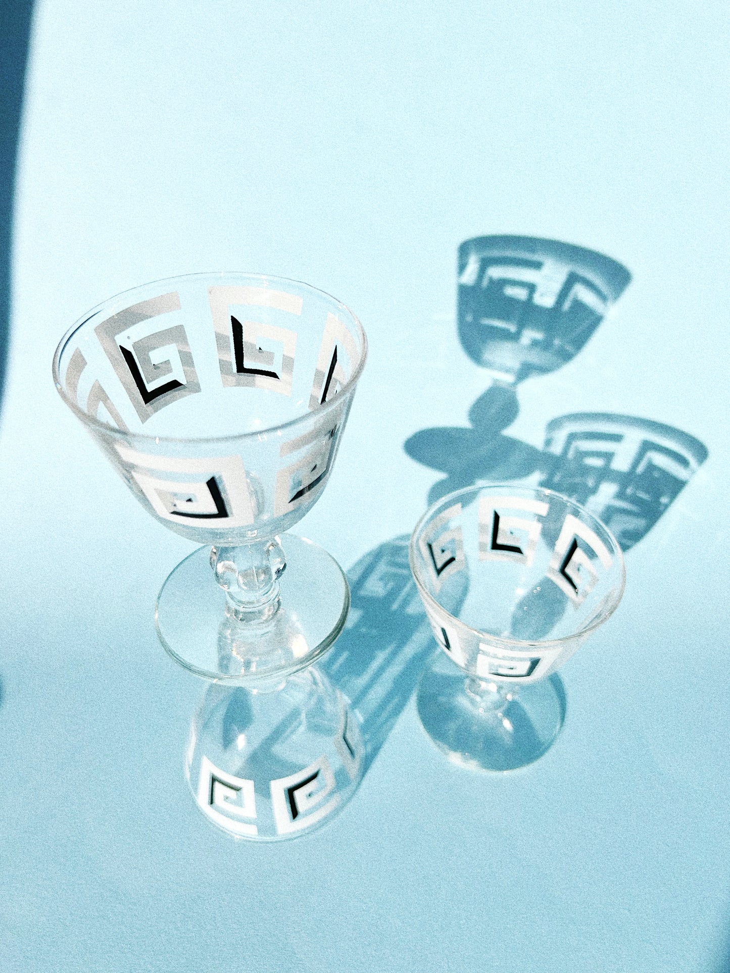 Vintage Black + White Geometric Liqueur Glasses, Set of 3