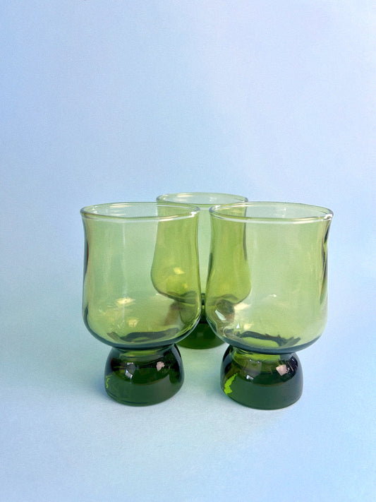 Vintage Avocado Green 'Tivoli' Glasses, Set of 3 | Anchor Hocking