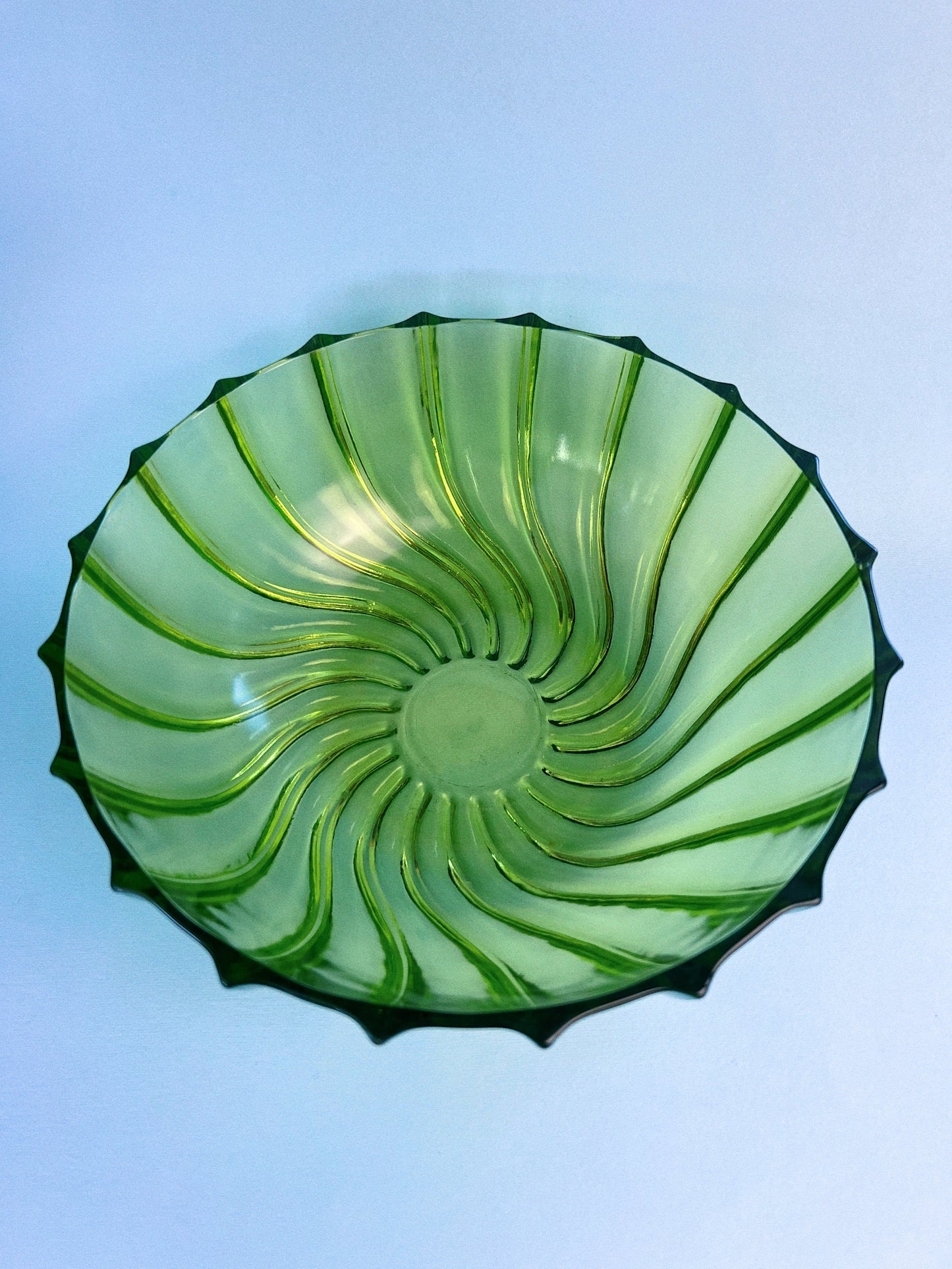 Vintage Hazel Atlas “Swirl” Green Ribbed Depression Glass Bowl