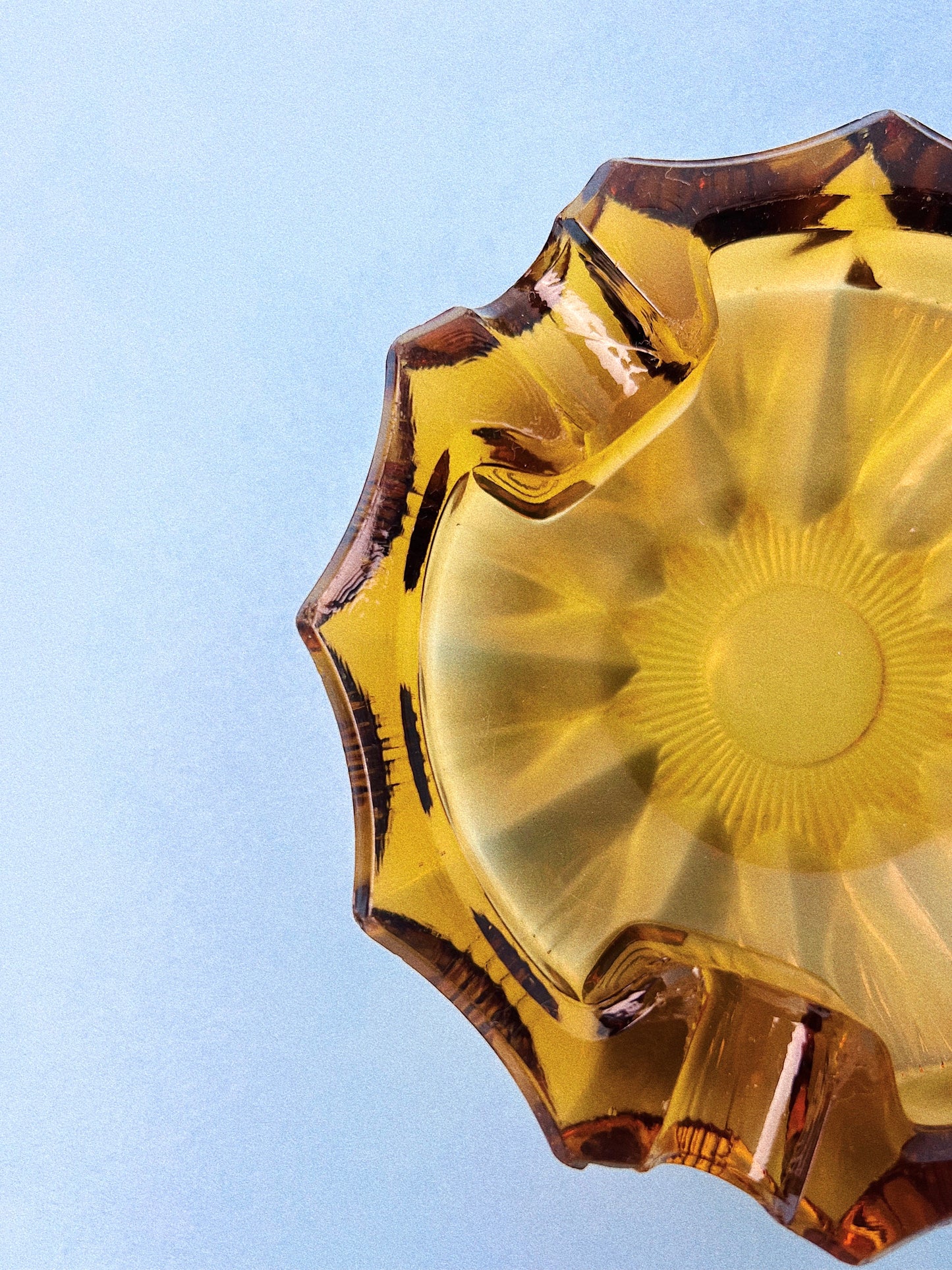 Vintage 70's Cut Glass Amber Ashtray