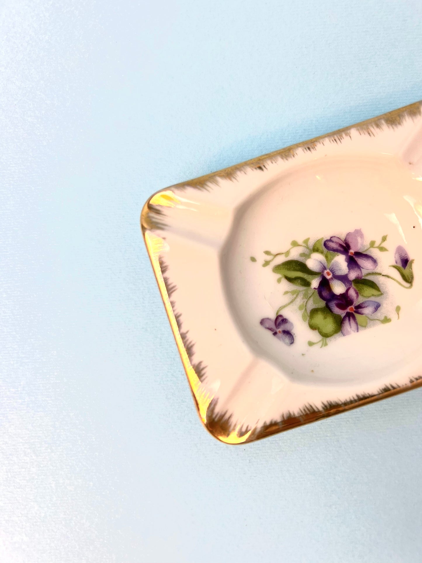 Vintage Hand Painted Purple Violet Shafford Porcelain Ashtray