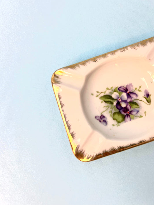 Vintage Hand Painted Purple Violet Shafford Porcelain Ashtray