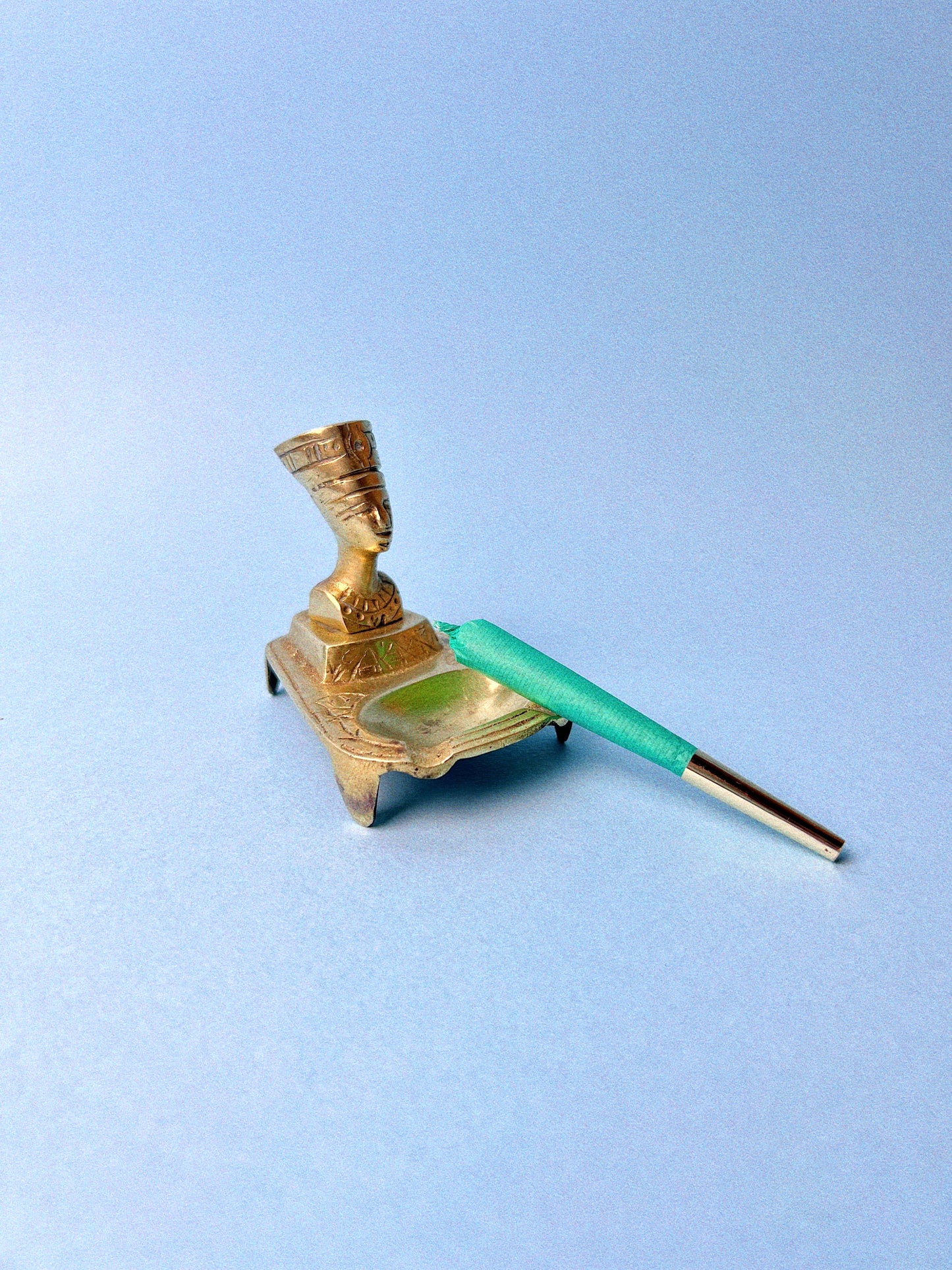 Vintage Egyptian Queen Nefertiti Bust Cast Brass Ashtray