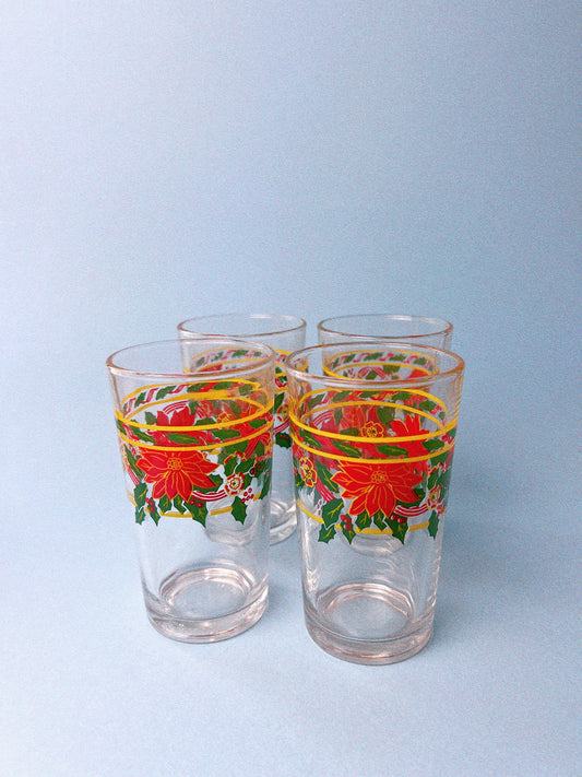 Vintage Poinsettia Glasses, Set of 4