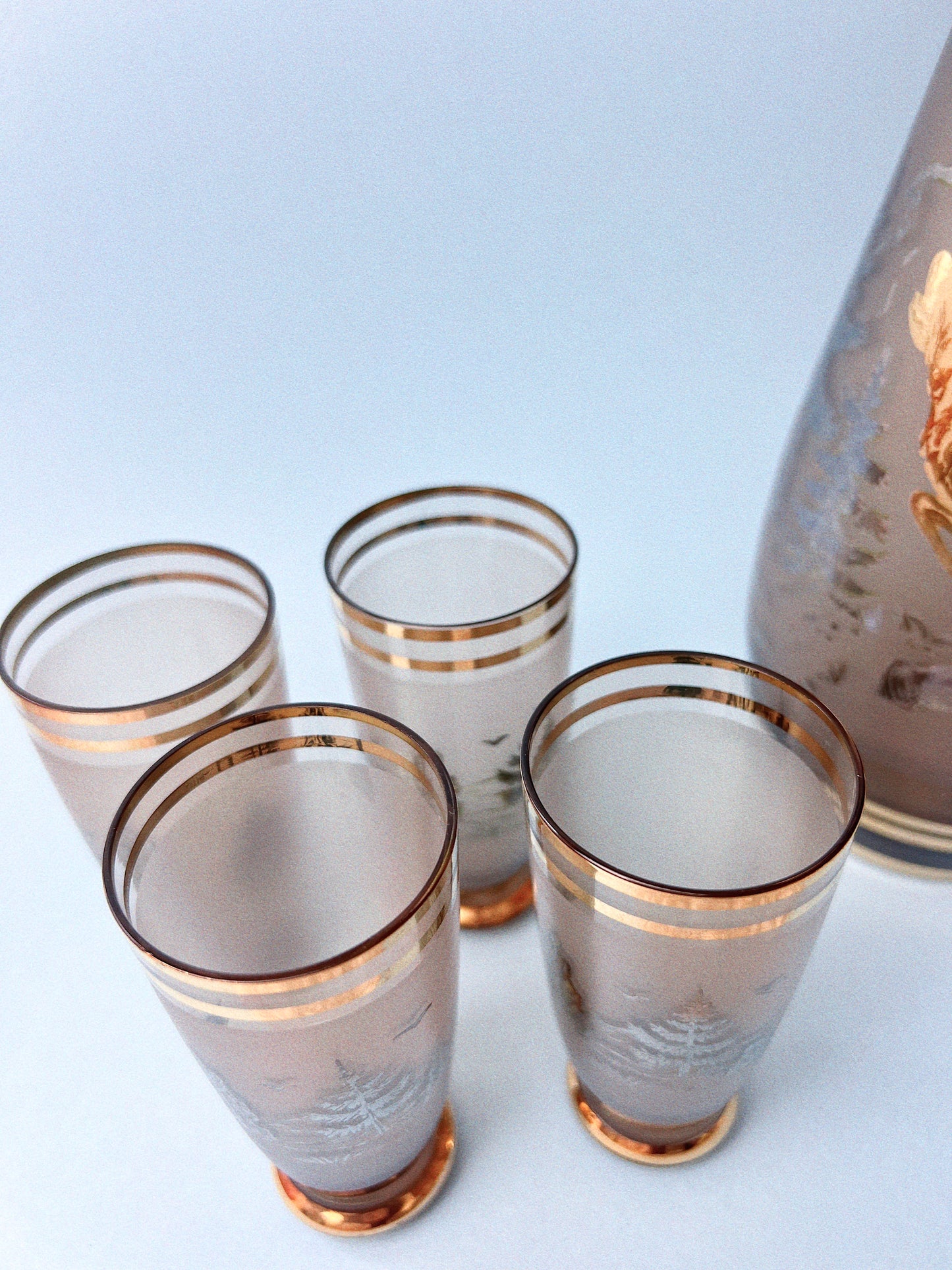 Vintage Bohemian Glass Egermann Stag Decanter Set