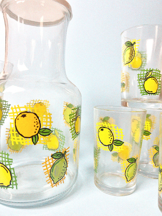 Vintage Lemonade Set, Carafe + 4 Glasses