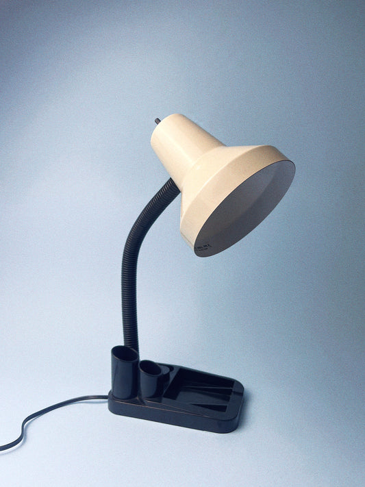 Vintage Cream Gooseneck Desk Lamp | 1980s Industrial Style