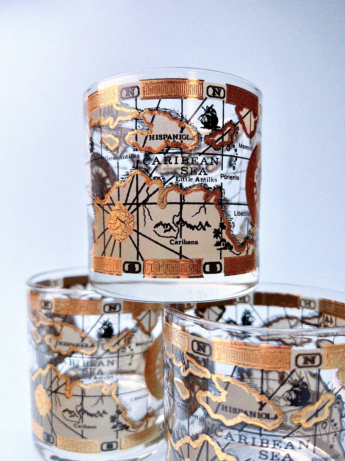 Old World Map Rocks Glasses, Set of 4