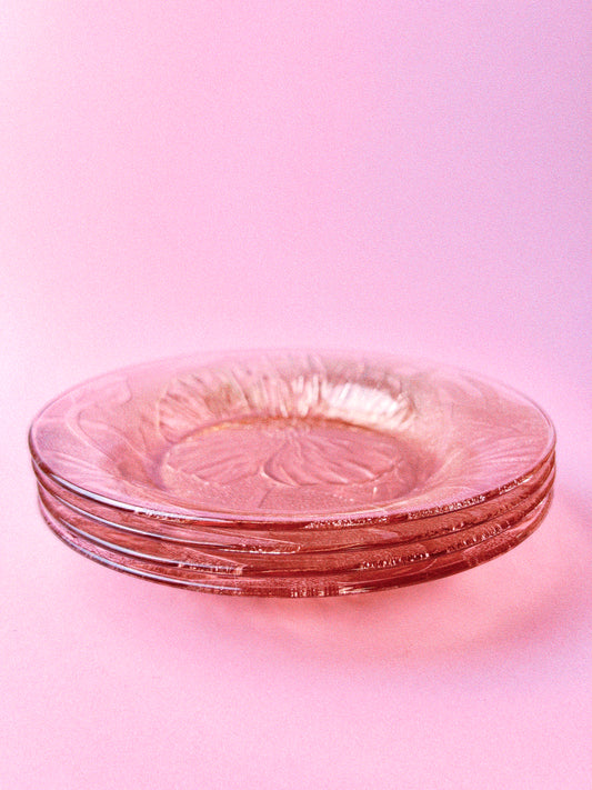 Vintage Pink Pressed Glass Flower Dinner Plates, Set of 4 | KIG Indonesia