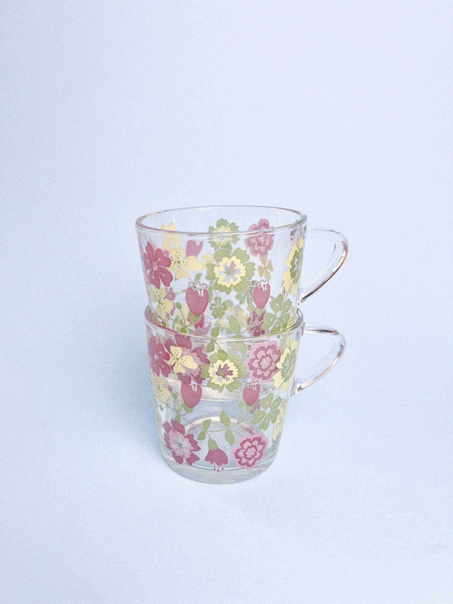 Vintage Ikea 'Godta' Floral Glass Mugs - Set of 2