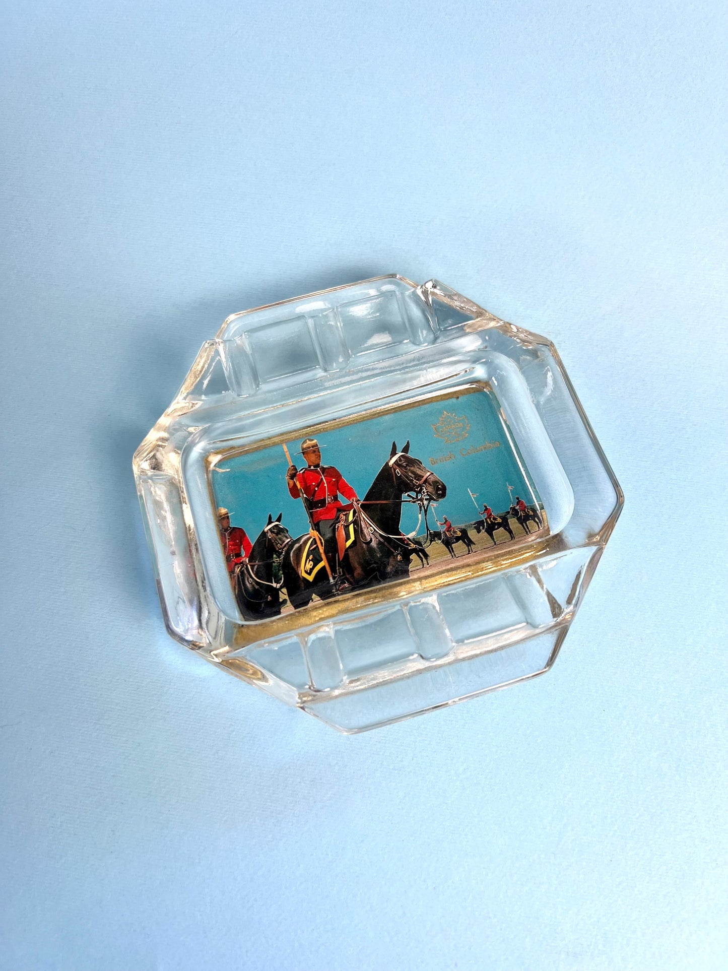 Vintage British Columbia RCMP Souvenir Glass Ashtray