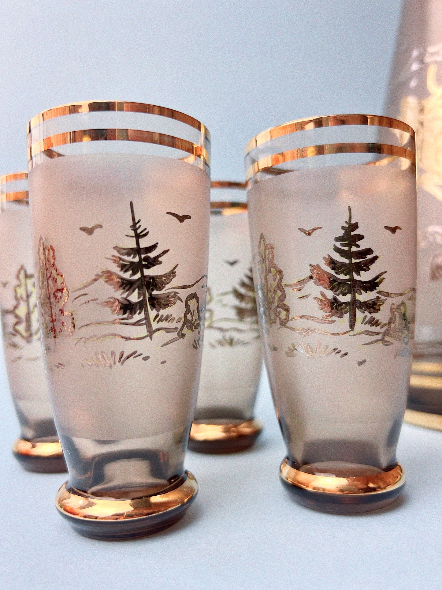 Vintage Bohemian Glass Egermann Stag Decanter Set