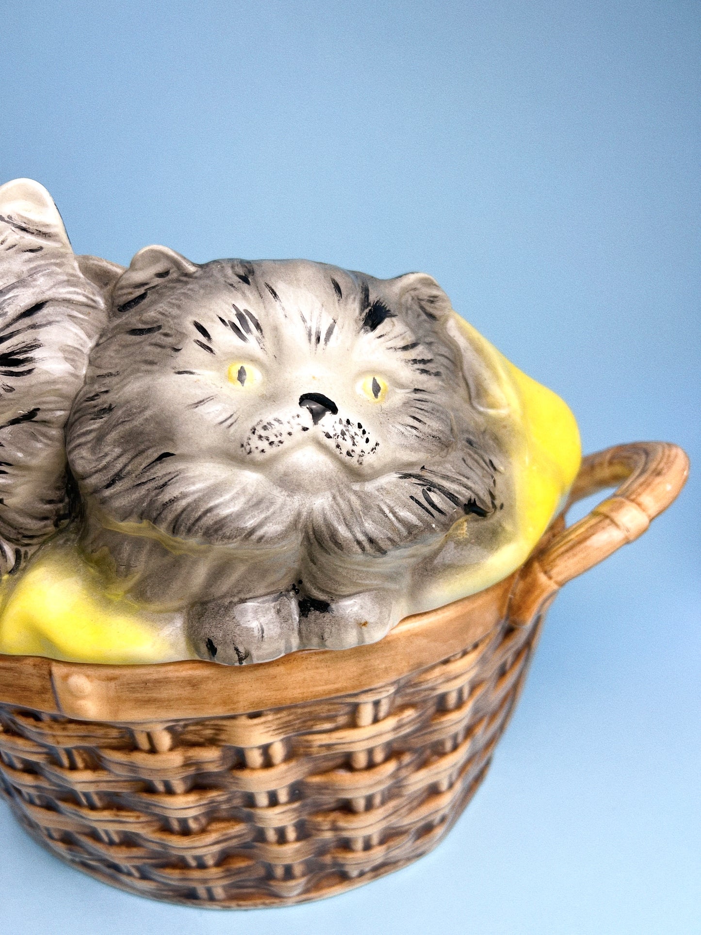 Vintage Kittens in Basket Cookie Jar | Ceramic 1970s Kitchenware