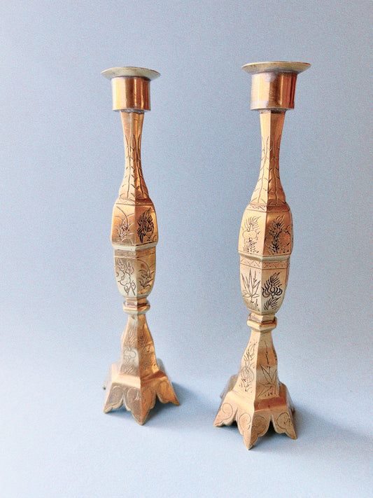 Nina Brass Candle Sticks, Set of 2
