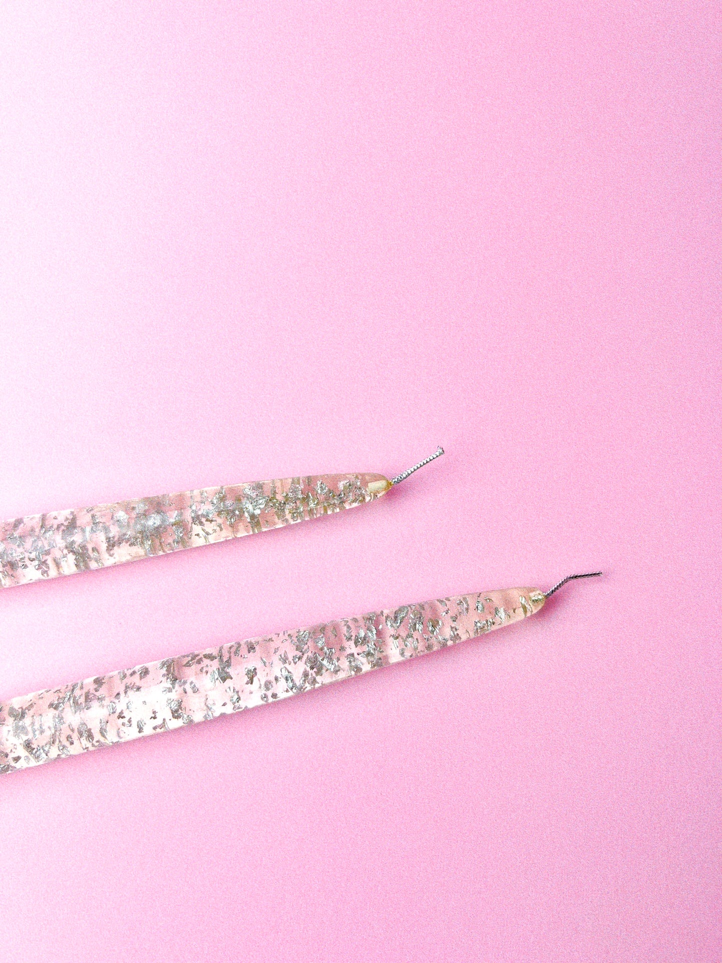 Vintage Lucite Candles with Silver Flecks, Set of 2