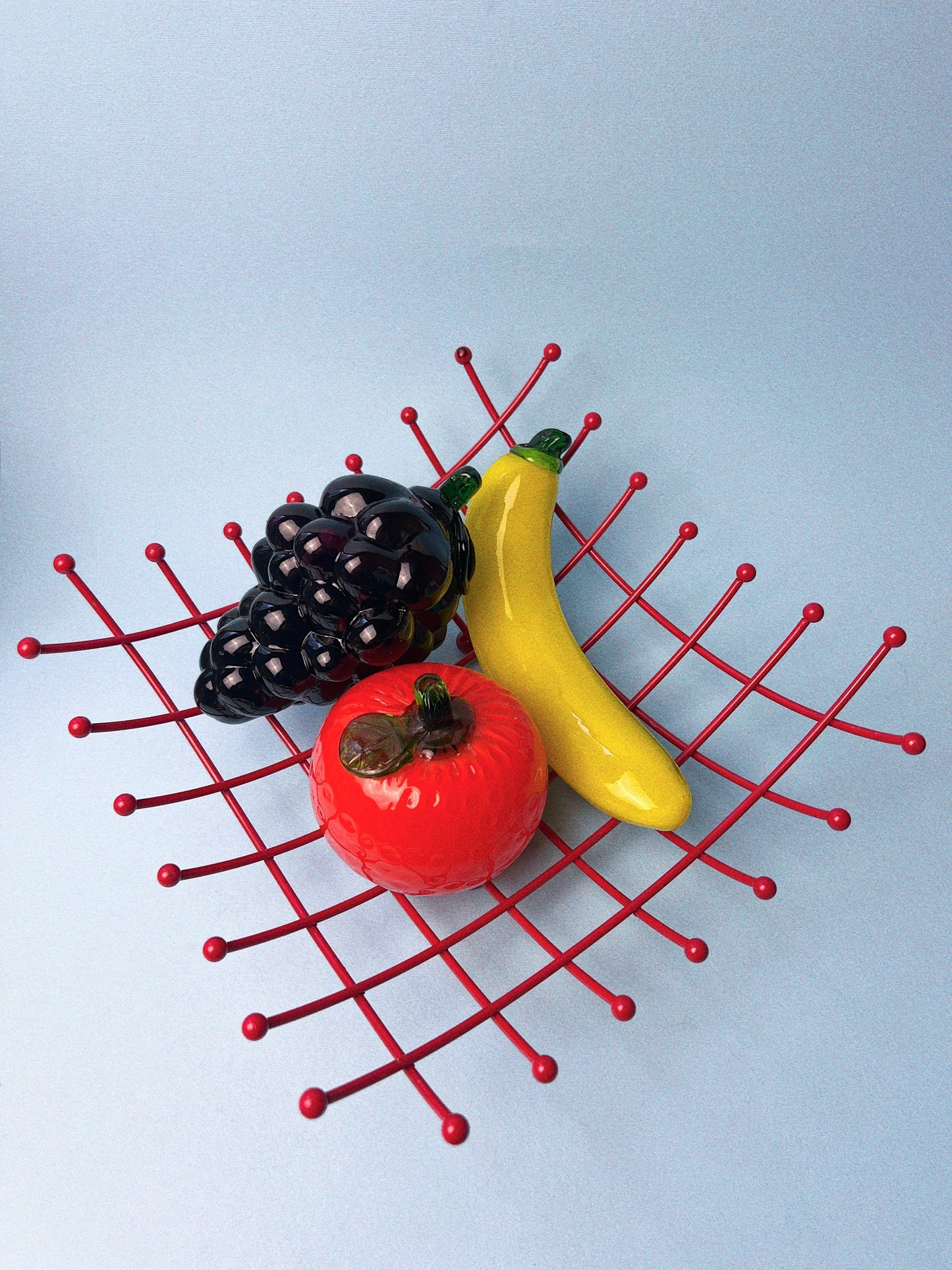 Vintage Modernist Red Wire Grid Basket