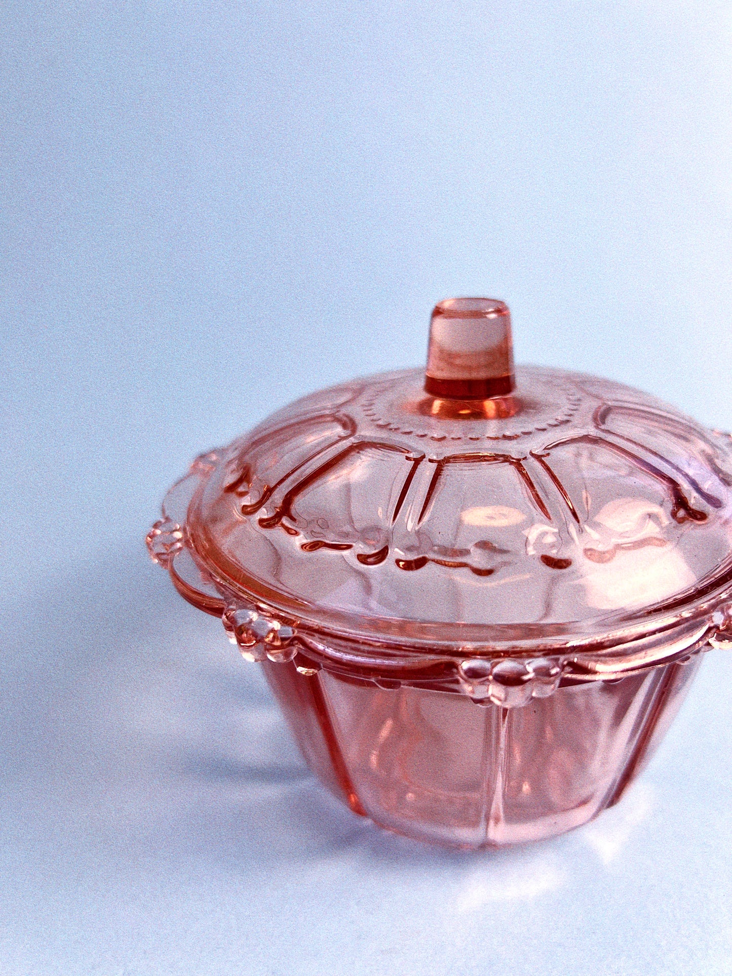 Vintage Pink Ribbed Glass Bonbon Dish with Lid | Vintage Candy Jar