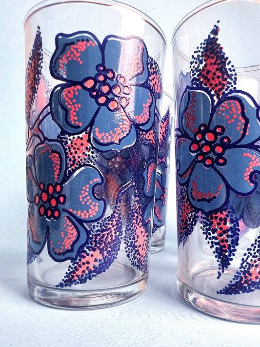 Vintage Dominion Glass Decorated Tumblers, Set of 4