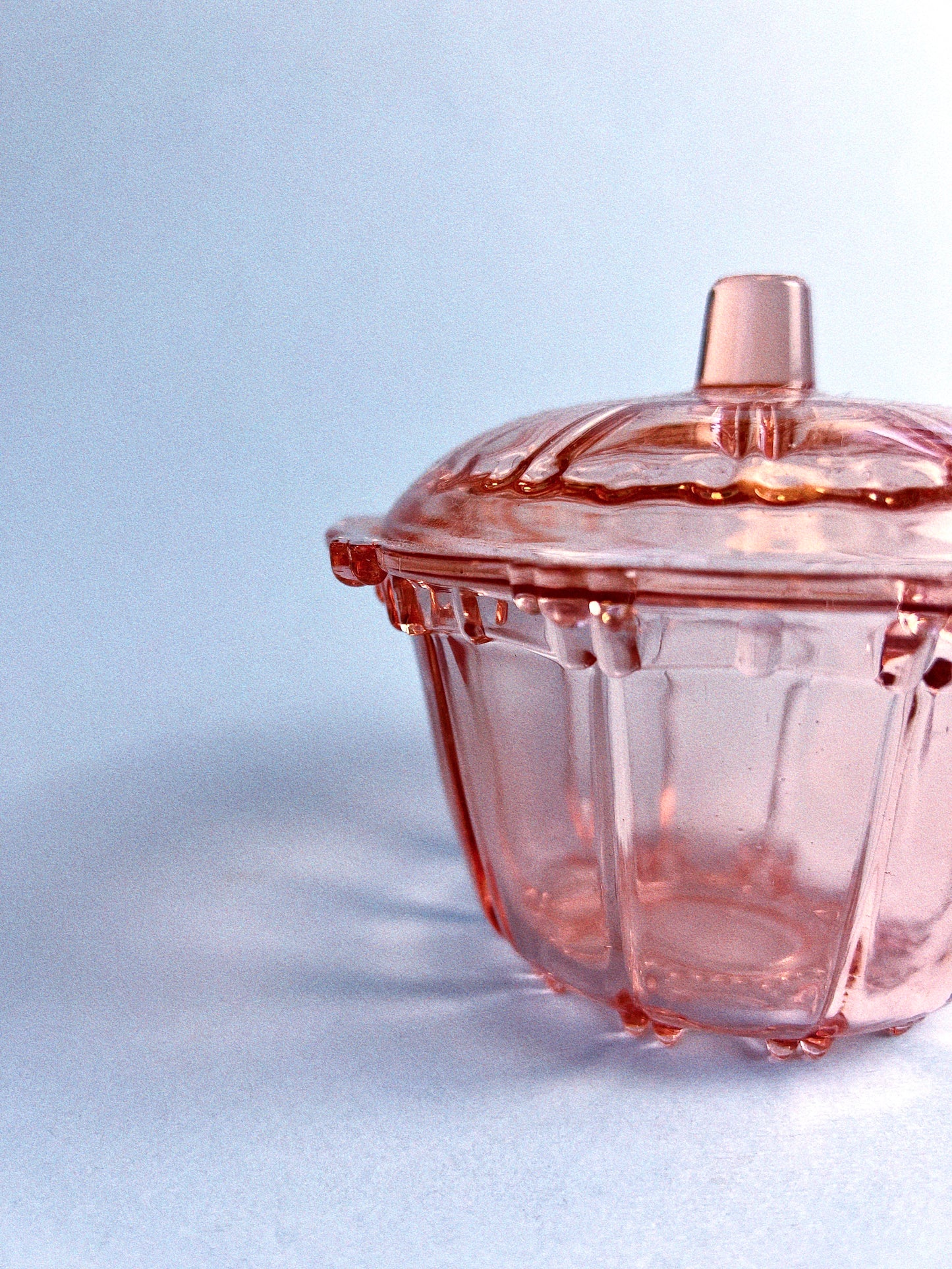 Vintage Pink Ribbed Glass Bonbon Dish with Lid | Vintage Candy Jar