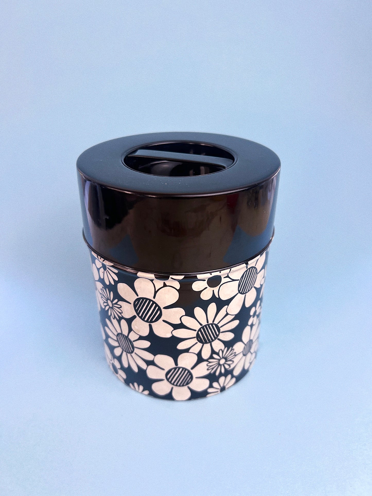 Vintage Black and White Midcentury Modern Flower Kitchen Canisters, Set of 4
