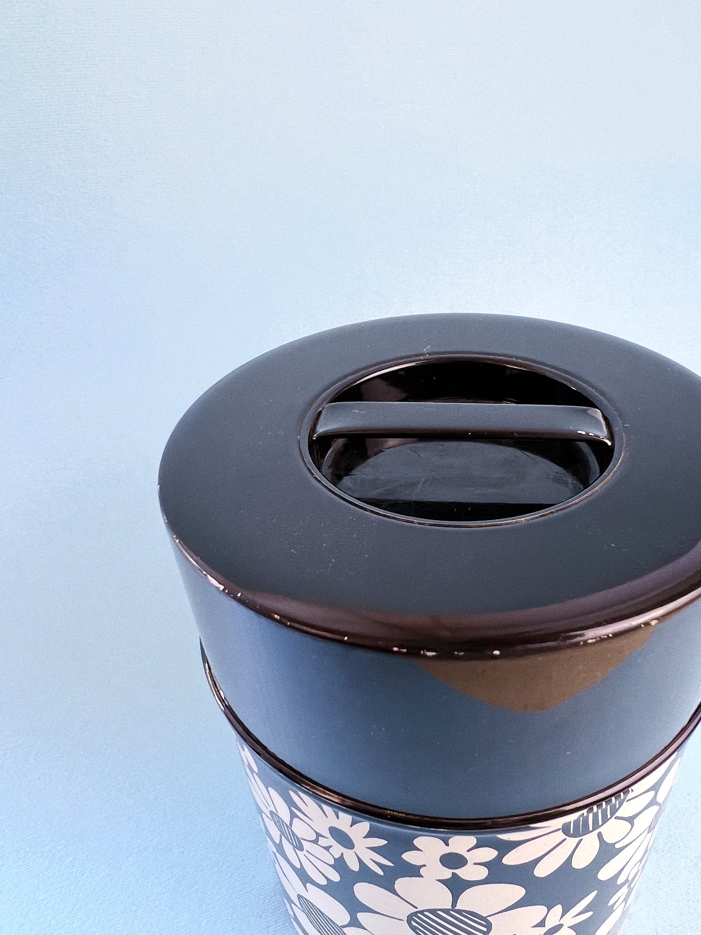 Vintage Black and White Midcentury Modern Flower Kitchen Canisters, Set of 4