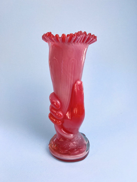Vintage Hand Blown Glass Hand Holding Liberty Torch Vase
