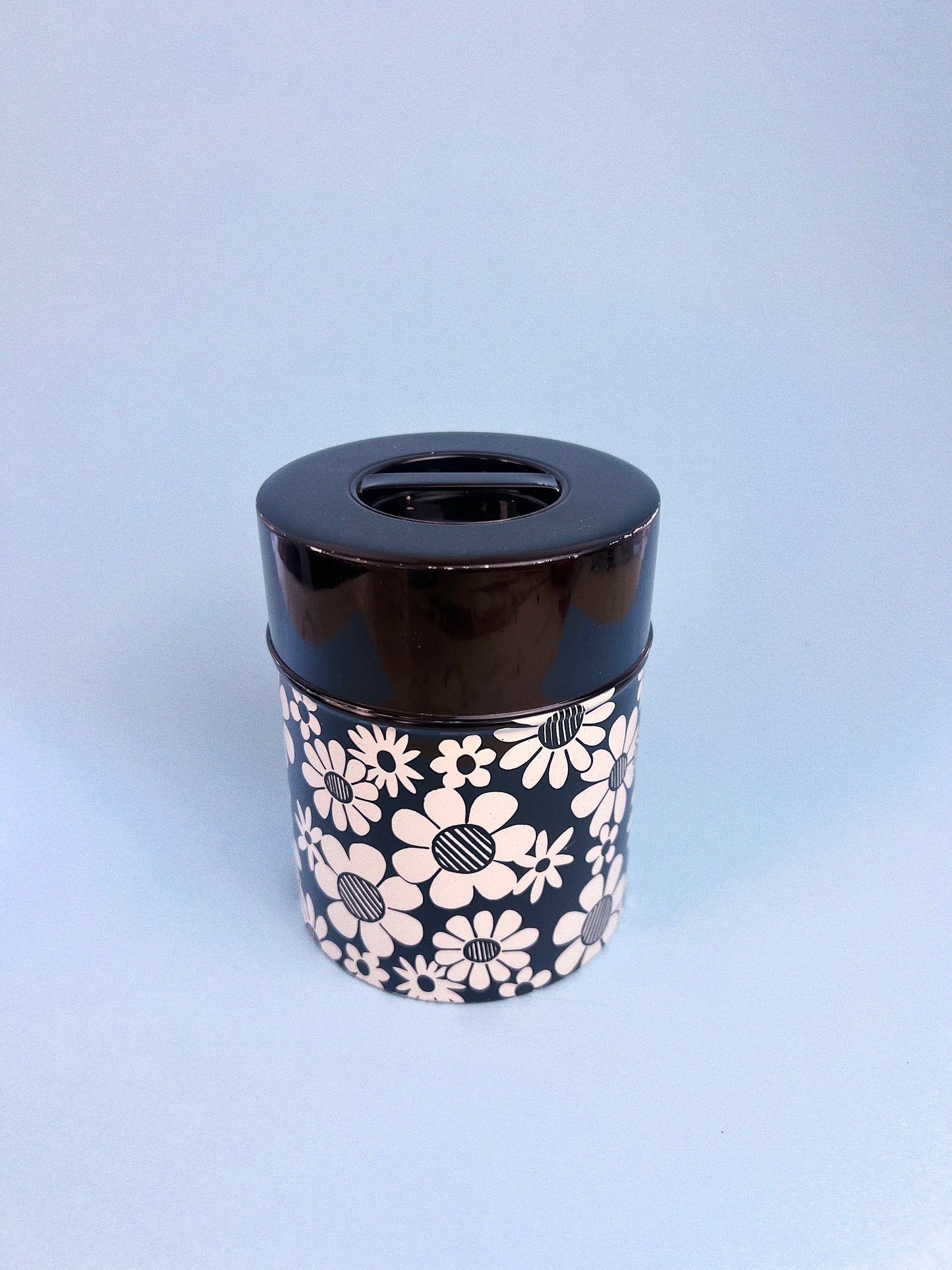 Vintage Black and White Midcentury Modern Flower Kitchen Canisters, Set of 4