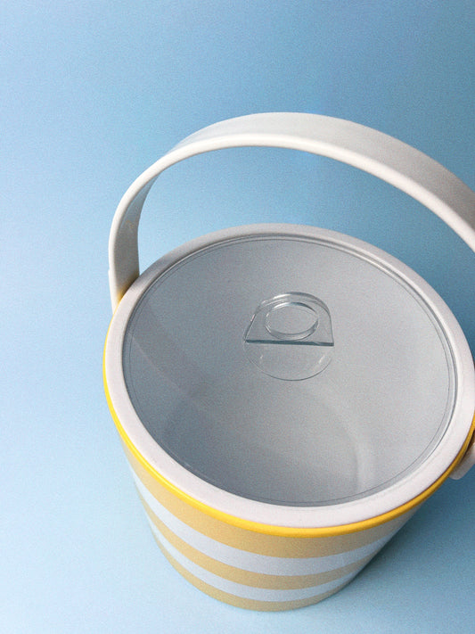 Vintage Yellow + White Striped Ice Bucket