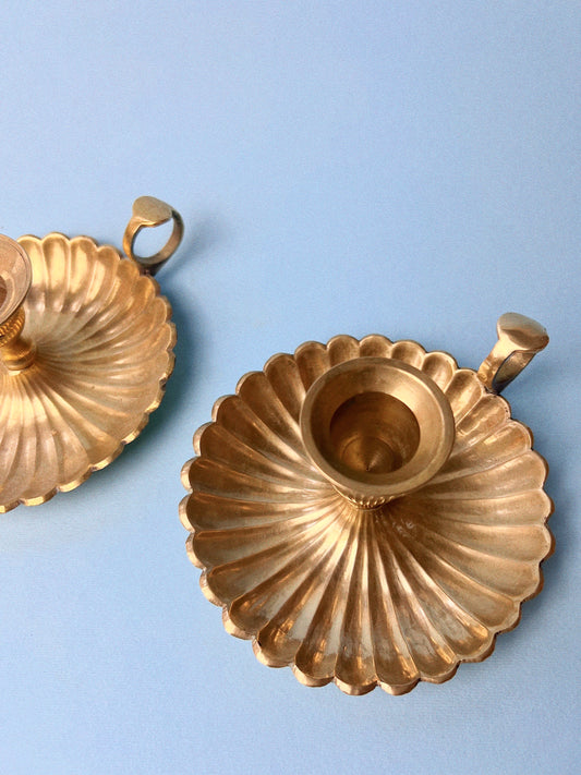 Praire Scalloped, Finger Loop Brass Candle Holder