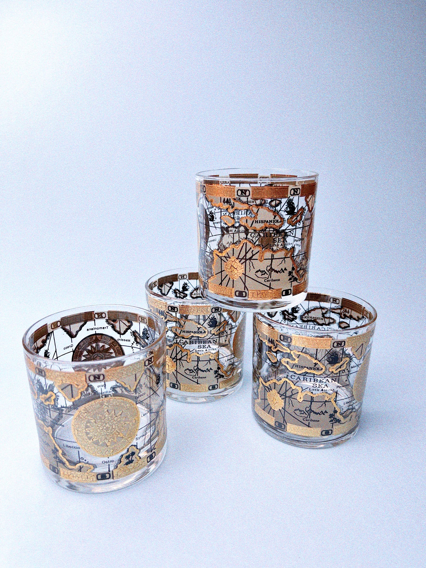 Old World Map Rocks Glasses, Set of 4