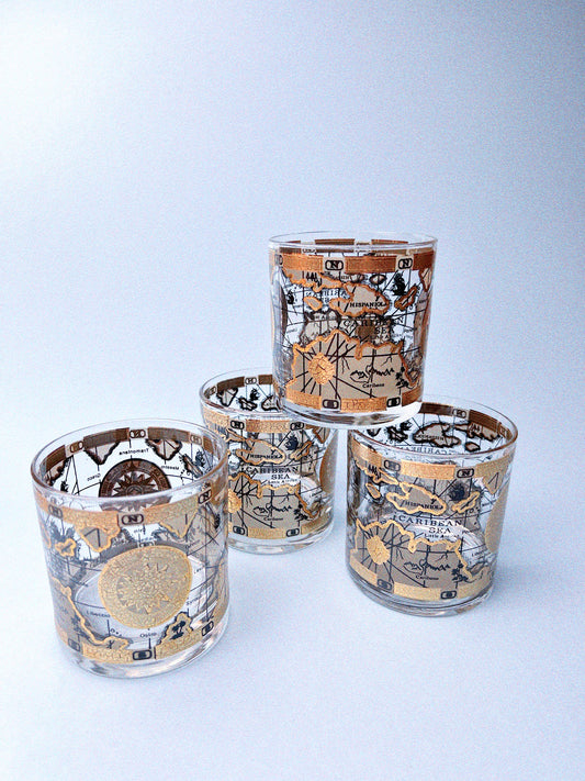 Old World Map Rocks Glasses, Set of 4