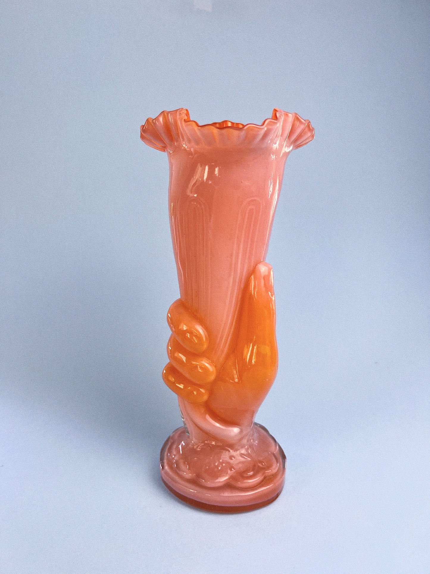 Vintage Hand Blown Glass Hand Holding Liberty Torch Vase
