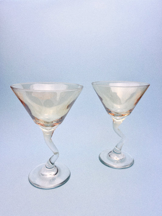 Vintage Amber "Z" Stem Martini Glasses, Set of 2 | Libbey