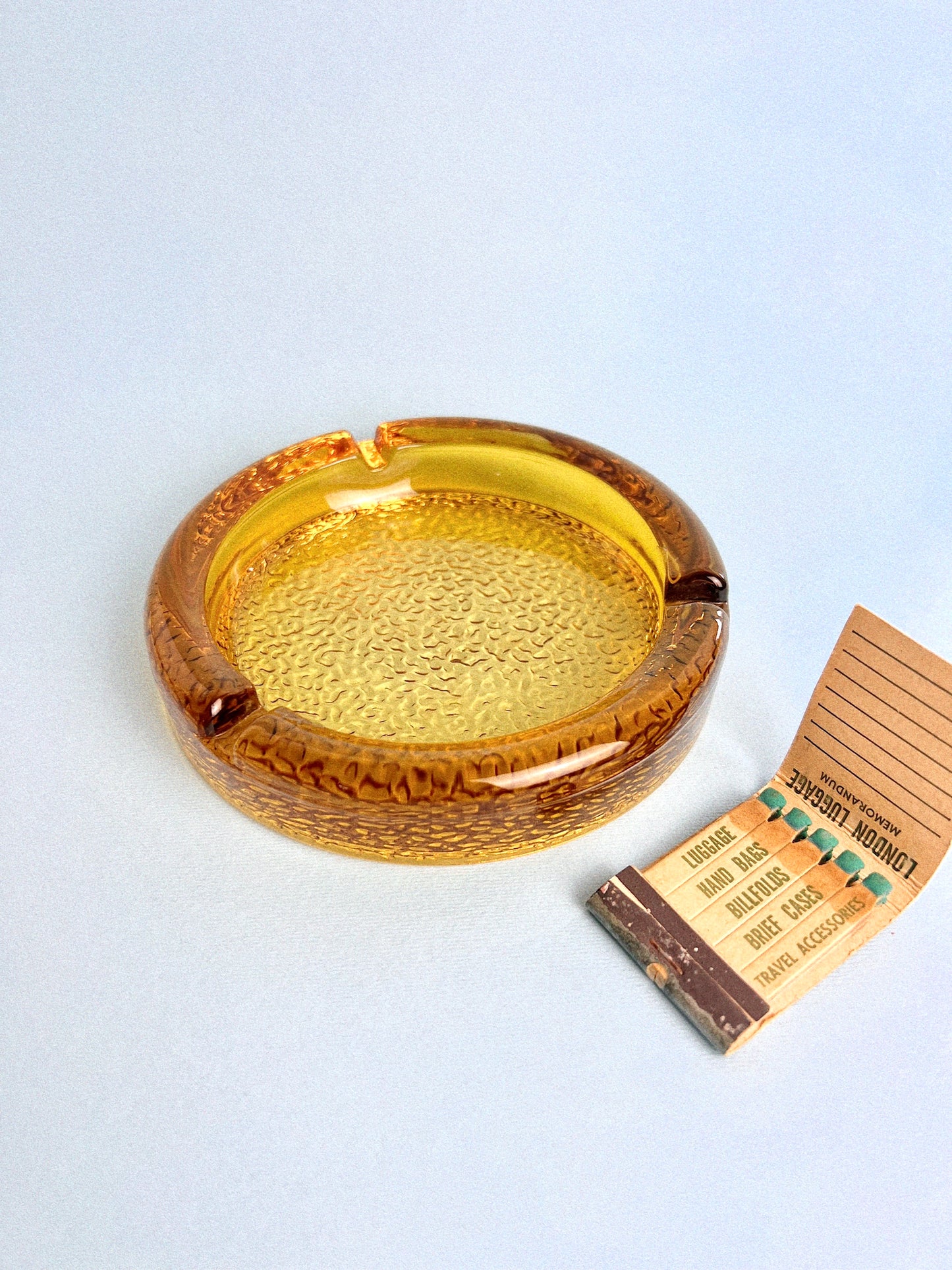 Vintage Amber Glass Ashtray | Midcentury Textured Design