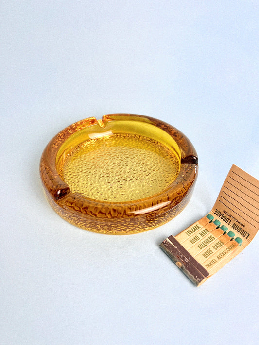 Vintage Amber Glass Ashtray | Midcentury Textured Design