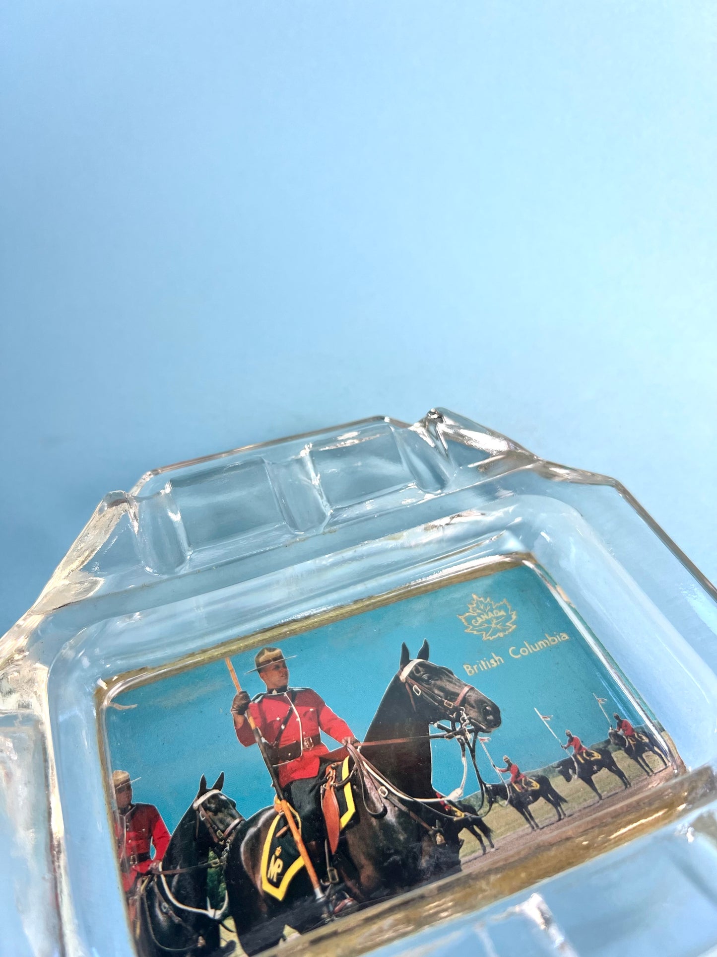 Vintage British Columbia RCMP Souvenir Glass Ashtray