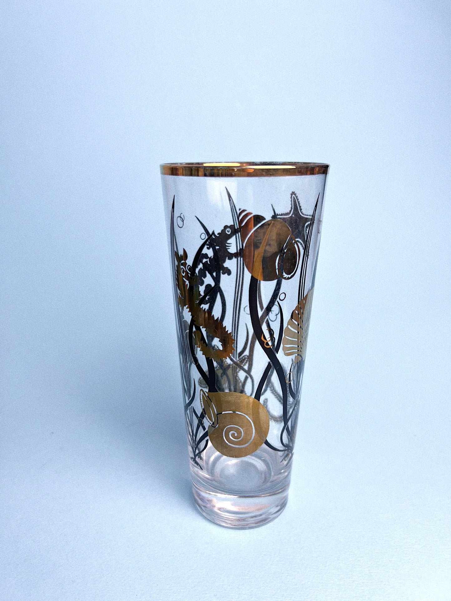 Vintage Marine Life 22-Karat Gold Highball Glasses, Set of 4