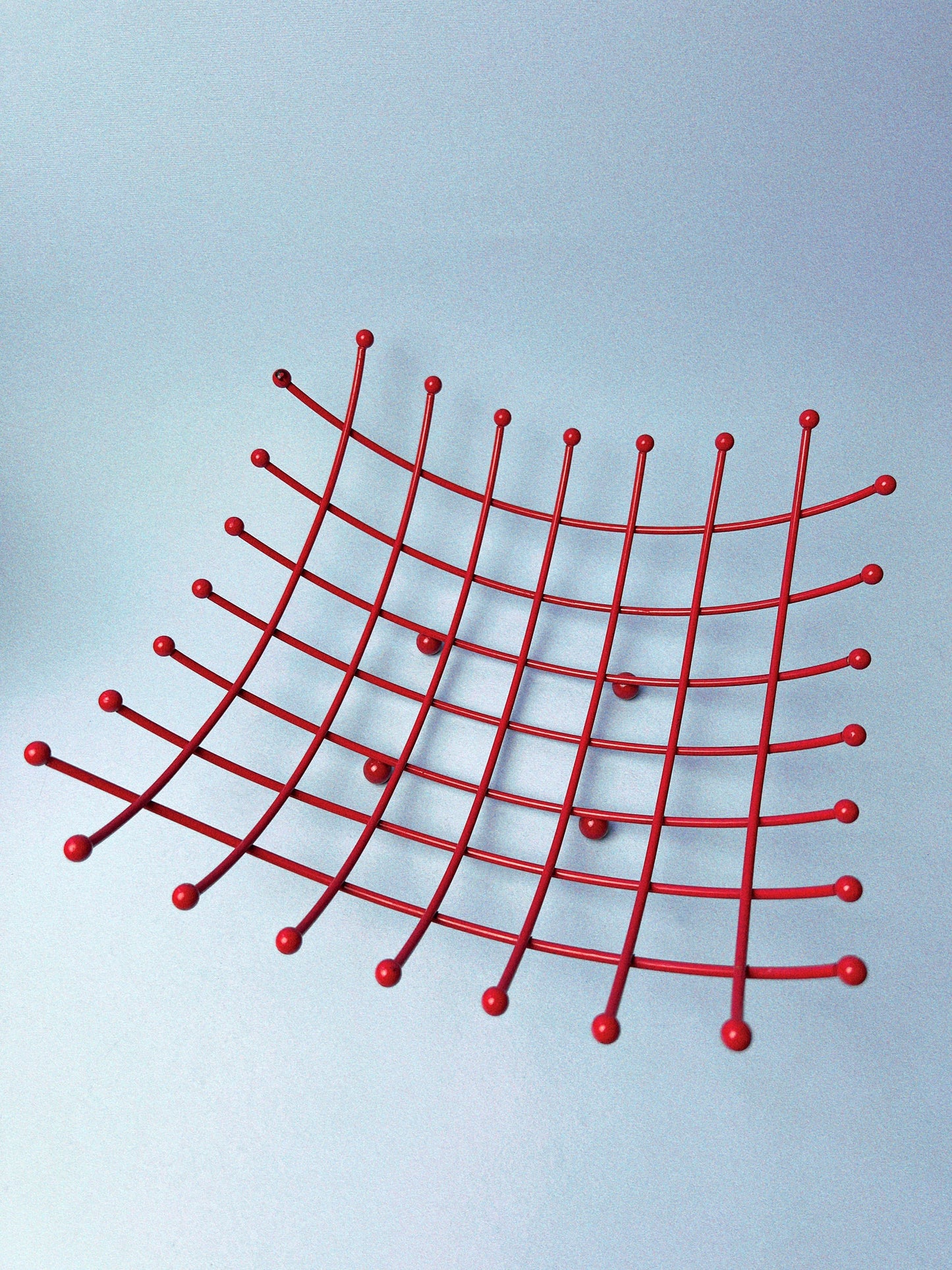 Vintage Modernist Red Wire Grid Basket