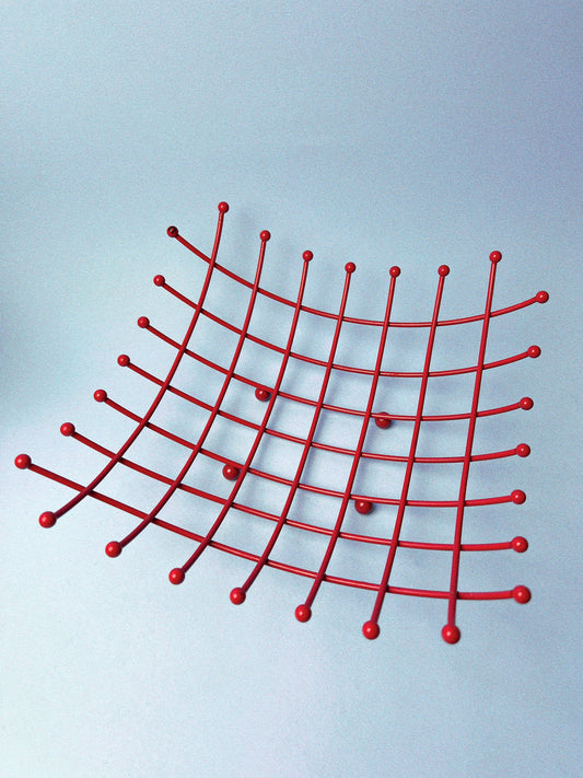 Vintage Modernist Red Wire Grid Basket